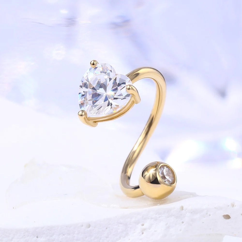 Oufer body jewelry 14k gold 16g heart cz s shaped earring